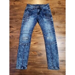 Brooklyn's Best Moto Skater Skinny Jeans Acid Bleach Wash Size 14 Blue